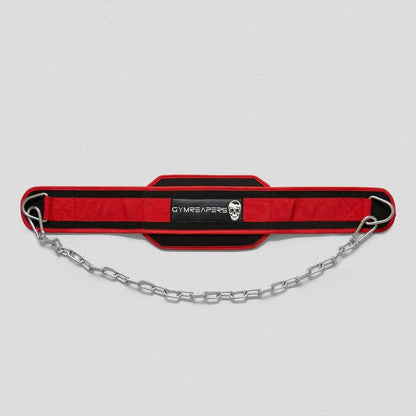 GYMREAPERS Dip Belt with Back Support and Heavy-Duty Steel Chain for Weighted Dips, Chin-Ups, and Pull-Ups - Red