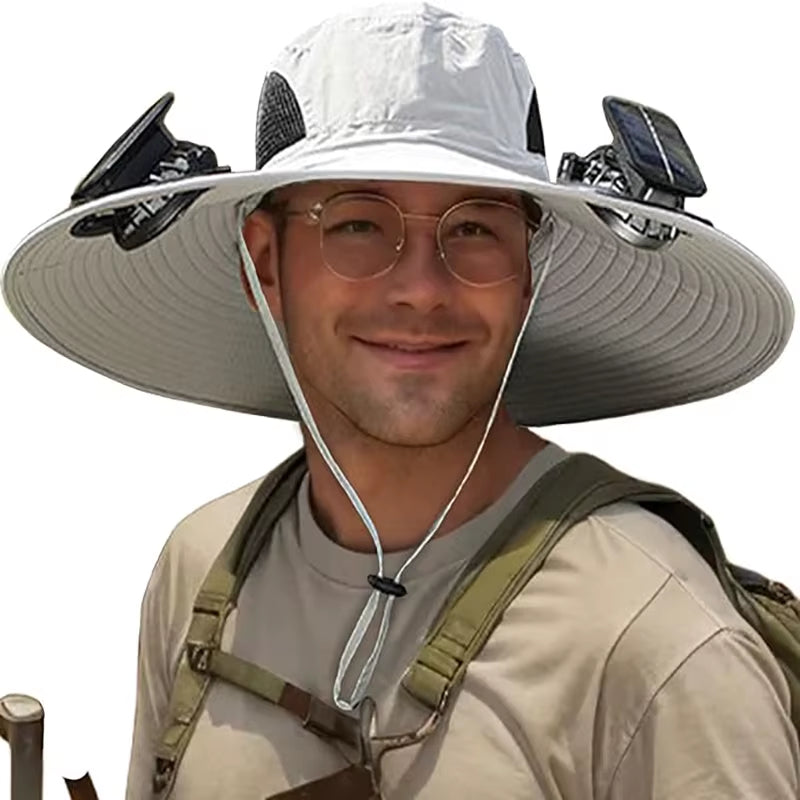 Wide Brim Solar Fan Outdoor Fishing Hat,Men Sun Hat with Solar Fan Fishing Hats,Solar Fan Hat Upf50+ Fan Hat